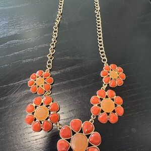 Liz Claiborne Orange and Gold Statement Necklace and Bracelet